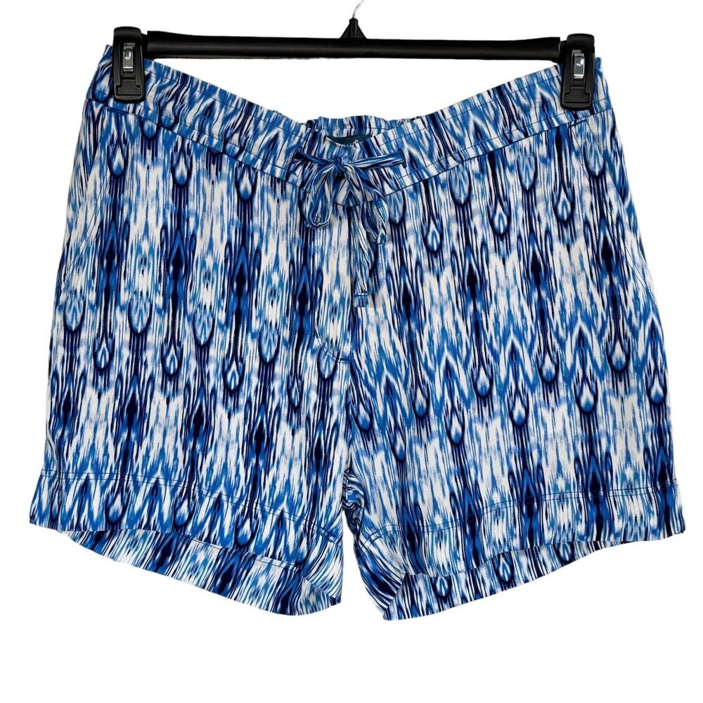 Caribbean Joe Large Shorts Abstract High-Rise Pockets Elastic Waist Blue Hue New